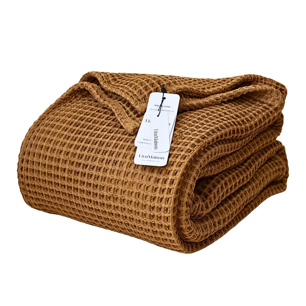 Viva Maison Waffle Blanket 95x126 Brown 100% Turkish Cotton Honeycomb New